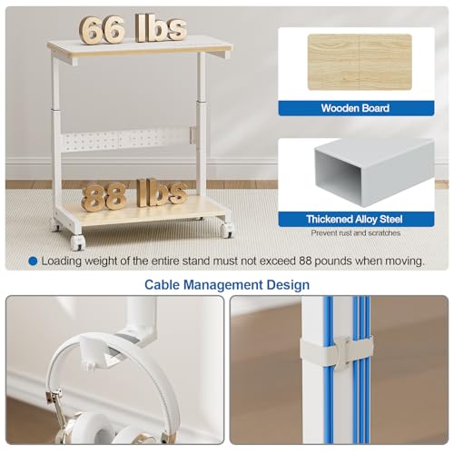 Height Adjustable Computer Tower Stand, 2-Tier ATX-Case CPU Holder with Mouse Pad & Headphone Stand, Mobile PC Standing Under Desk, Home Office Gaming Accessories, Computer Cart Wheels, Maple - color: Maple