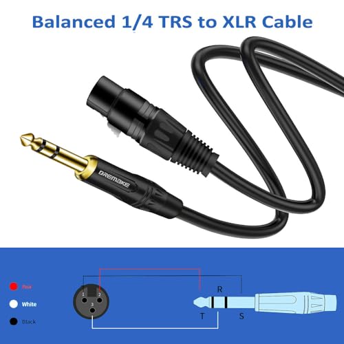 Balanced Cable 10 Foot TRS 6.35mm (1/4 Inch) Male to XLR Female Mic Cable for Amplifier, Speakers - Black - size: 10FT/3.0M