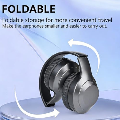 Wireless Bluetooth 5.4 Headphones Over Ear ,Noise Reduction Wireless Headphones with Microphone/Deep Bass,Adjustable HiFi Stereo Foldable On Ear Headset for Sports Travel Cellphone Tablet Office
