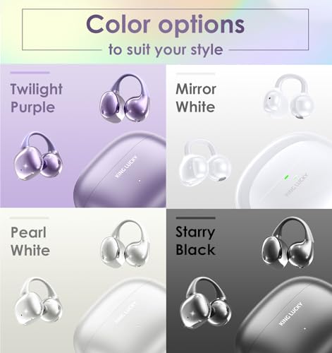 King Lucky Next-gen Clip on Earbuds Open Ear Wireless Bluetooth 6.0 Headphones with Mic,50H Play,ENC,IPX5 Waterproof,Sports Ear Buds,Comfortable for Small Ears&Fitness,Running (Purple) - color: Purple