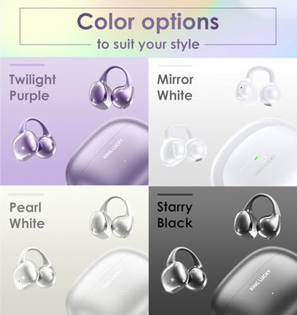 King Lucky Next-gen Clip on Earbuds Open Ear Wireless Bluetooth 6.0 Headphones with Mic,50H Play,ENC,IPX5 Waterproof,Sports Ear Buds,Comfortable for Small Ears&Fitness,Running (Purple) - color: Purple