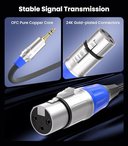 Tisino XLR Female to 3.5mm TRS Aux Unbalanced Microphone Cable, 6.6FT/2m | Unbalanced XLR Female to 1/8" Mic Cord for DSLR Cameras/Camcorders/Computer Recording, Nylon Braid Gold-Plated 20AWG OFC - size: 6.6 feet