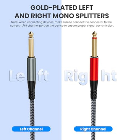 Dual 1/4 inch TS Male to Dual XLR Female Cable, 5FT | Nylon Braided 2 XLR Female to Dual 6.35mm TS Mono Y Splitter, Gold-Plated Audio Patch Cable for Speaker Mixer Microphone - size: 5FT