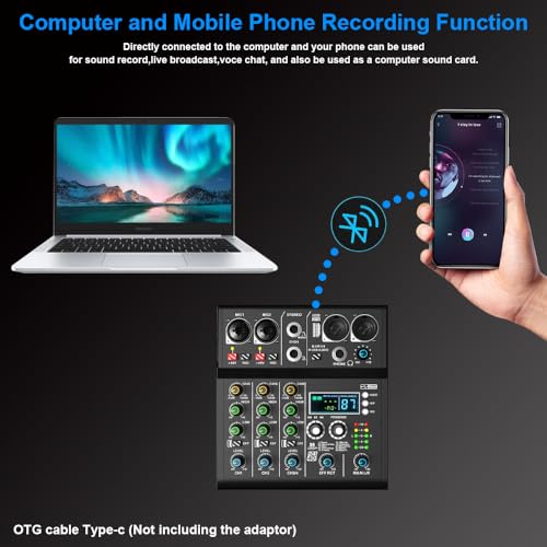 XR-4 4 Channel Small Audio Mixer Bluetooth Playback DJ console | 99 DSP sound effects, +48V phantom power, USB recording, portable design for karaoke and live performance
