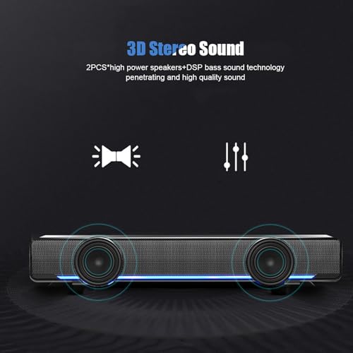 Computer Sound Bar, White PC Speakers White Soundbar Stereo USB Powered Mini Soundbar Speakers USB Wired Soundbar (Black) - color: Black