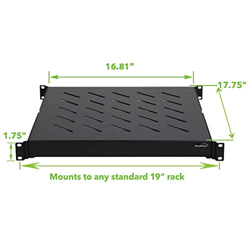 Navepoint 1U 19-Inch Fixed 4-Post Rack Mount Server Shelf with Adjustable Depth from 18-29 Inch Black - size: 18" Deep