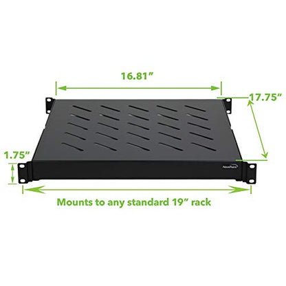 Navepoint 1U 19-Inch Fixed 4-Post Rack Mount Server Shelf with Adjustable Depth from 18-29 Inch Black - size: 18" Deep