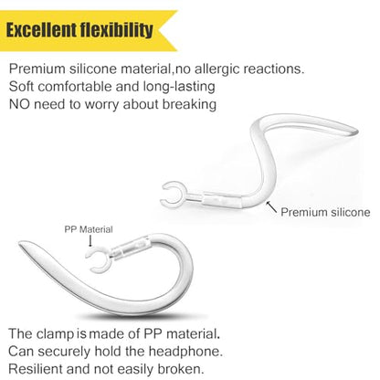 Ear Hooks Eartips Kit 360° Rotatable Adjustable Soft Silicone Anti-Slip Sports Clamp Bluetooth Headset Clips Earbuds Replacement for Newbee/Plantronics/TOORUN Black
