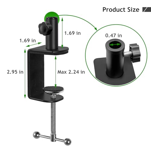 Heavy Duty Metal Table Mount Clamp, Metal Desk Clamp for Mic Boom Arm Stand Adjustable Mic C Clamp Can be Mounted Against the Wall, Fits up to 2.24"/5.7cm Desktop Thickness