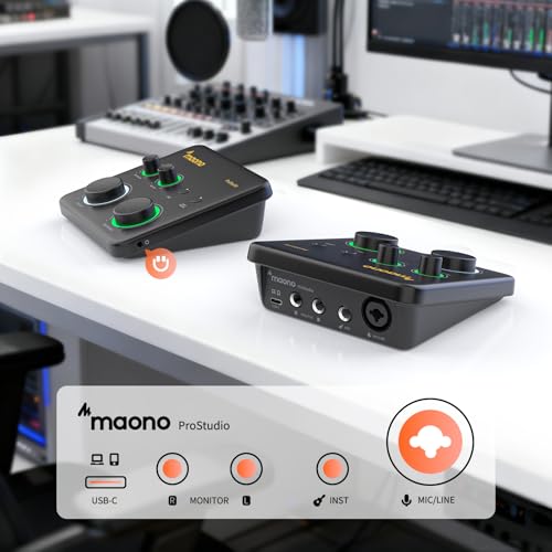 MAONO USB Audio Interface Bundle: Interface with XLR Microphone Headphone 24-bit/192kHz LOOPBACK ASIO Driver for Recording Music Home-Studio Guitar Podcast Streaming PC DAW(PS22+PD100S+MH700)