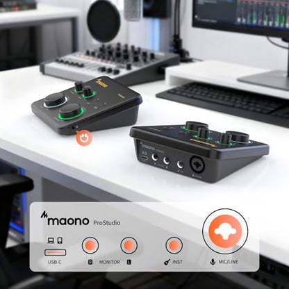 MAONO USB Audio Interface Bundle: Interface with XLR Microphone Headphone 24-bit/192kHz LOOPBACK ASIO Driver for Recording Music Home-Studio Guitar Podcast Streaming PC DAW(PS22+PD100S+MH700)