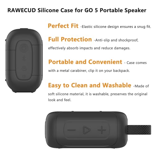Silicone Cover Case for JBL Go 5 Portable Bluetooth Speaker | Protective Case for Go 5 Speaker, Shockproof Drop-Protection Cover with Carabiner (Black) - color: Black