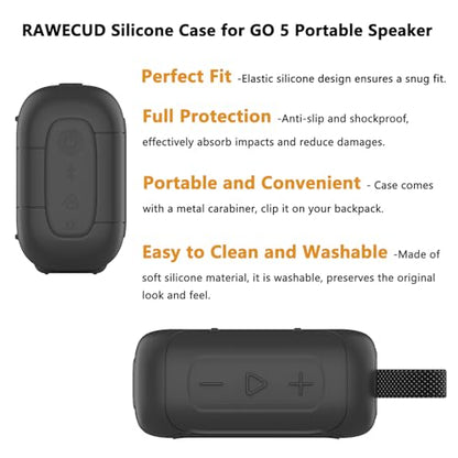 Silicone Cover Case for JBL Go 5 Portable Bluetooth Speaker | Protective Case for Go 5 Speaker, Shockproof Drop-Protection Cover with Carabiner (Black) - color: Black