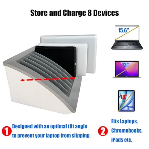 6-Pack | 8-Device Laptop & Tablet Charging Station | Fits Chromebooks & Laptops up to 15.6", Supports Devices up to 1.375" Thick for Schools, Offices & Libraries - size: 6 Pack/8-Device