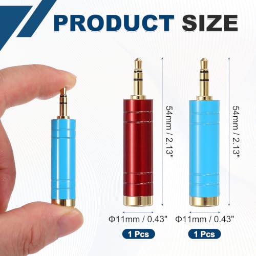 MECCANIXITY 2Pcs TRS 3.5mm Male to 6.35mm Female Stereo Headphone Adapter, 1/8" Plug to 1/4" Jack Pure Copper Audio Converter Gold Plated for Guitars Speakers Laptops, Blue/Red - color: Blue/Red