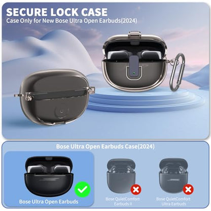 [Secure Lock] TUDIOW for Bose Ultra Open Earbuds Case(2024) | Clear TPU Shockproof Protective Cover for Bose Open Ear Wireless Earbuds Accessories with Cleaning Kit & Keychain(Clear Gray) - color: Clear Grey
