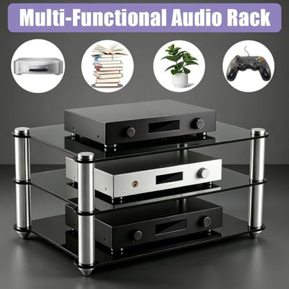 2 Layer HiFi Racks Desktop Audio Media Stand, Transparent Audio Video Tower, Acrylic Audio Component Rack Small Desk Shelf Organizer Stereo Tower(Black) - color: Black