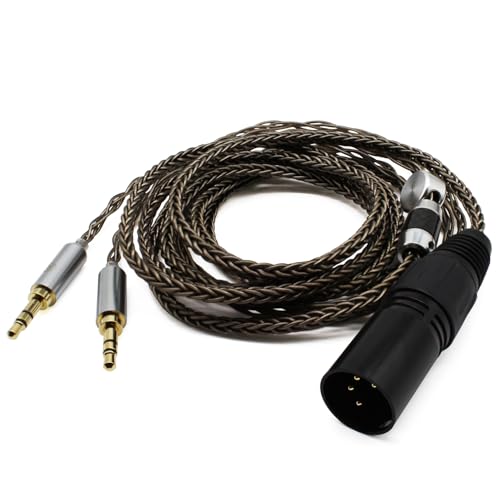 Youkamoo 4 Pin XLR Balanced 8 Core Braided Silver Plated Audio Replacement Cable Compatible with Hifiman HE4XX, HE-400i Headphones (2 x 3.5mm Version)