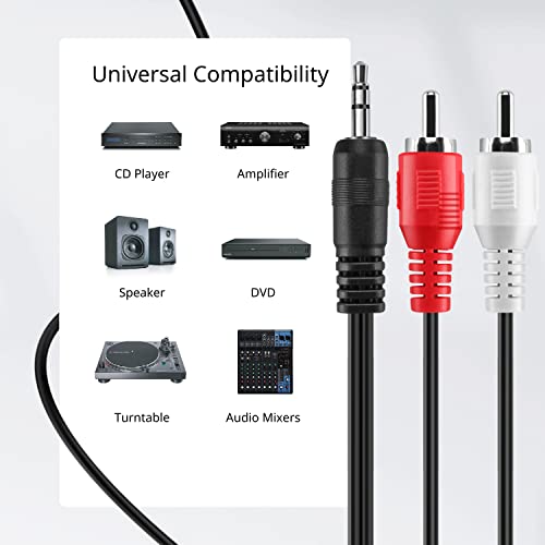 TNP RCA to Aux Cable (25 FT) - Male to Male 2 RCA to 3.5mm Adapter Connector Wire Cord - 2RCA Red and White Audio Cable to AUX Auxiliary Headphone Jack Plug Y Splitter Converter - size: 25FT