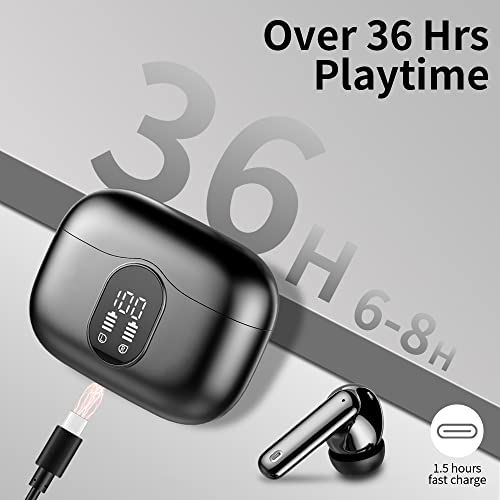 Wireless Earbuds, Bluetooth 5.4 Headphones Bass Stereo, Ear Buds with Noise Cancelling Mic LED Display, IP7 Waterproof in Ear Earphones, 36H Playtime for Laptop Pad Phones Sports Workout, Black | Ear Buds with Noise Cancelling Mic LED Display, 36H, IP7 Wa