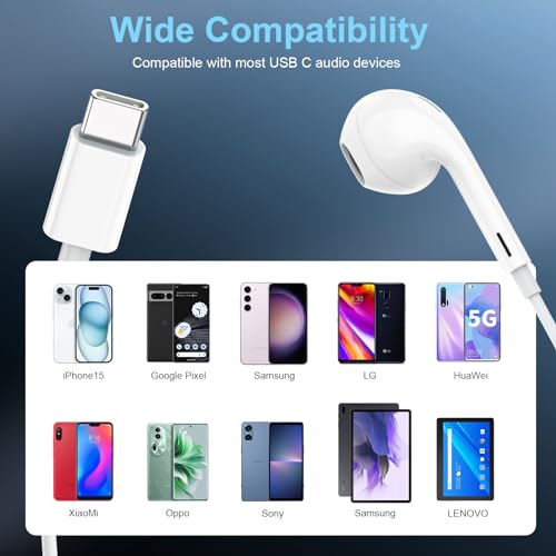 USB C Earbuds for iPhone 17 16 15, 2 Pack Wired with Mic and Remote