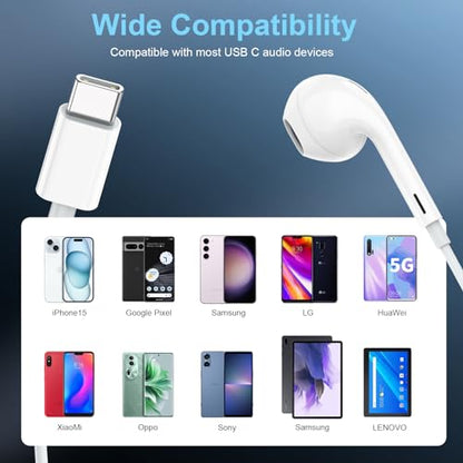 USB C Earbuds for iPhone 17 16 15, 2 Pack Wired with Mic and Remote