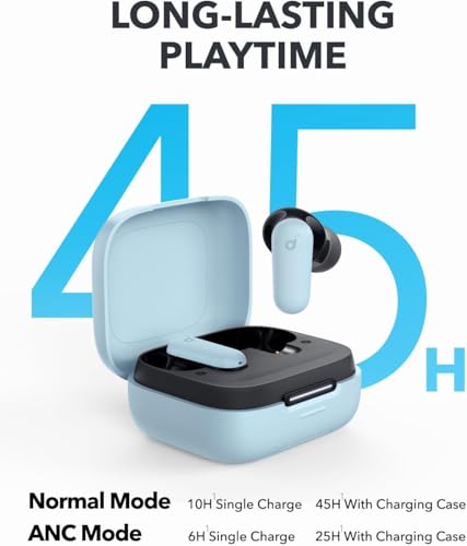 Soundcore P30i by Anker Noise Cancelling Earbuds, Hands-Free Viewing | Strong and Smart Noise Cancelling, Powerful Bass, 45H Playtime, 2-in-1 Case and Phone Stand, IP54, Bluetooth 5.4 - color: Blue