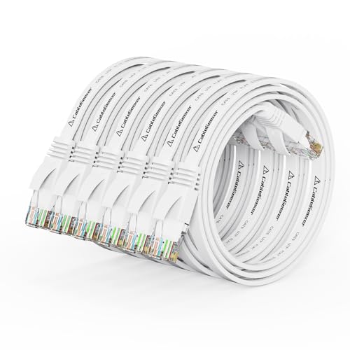 Cat 6 Flat Ethernet Cable 1.5ft 6Pack, 10Gbps, White | OFC Bare Copper 30AWG UTP Patch Cable, 550MHz, RJ45 Gold-Plated, Snag-Less Boots, Ideal for Gaming, Streaming, Router - color: White-Flat, size: 1.5ft