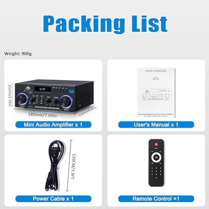 AK50 Bluetooth 5.0 Audio Amplifier 400W 2 Channel Stereo Receiver | with FM, Echo, AUX, USB, SD, MIC Inputs,for Passive Speakers and Active subwoofer - color: black-AK50