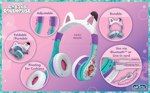 Gabbys Dollhouse Bluetooth Headphones for Kids, Wireless Headphones - color: Gabby