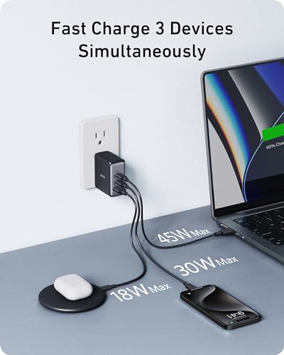 Anker Nano 100W MacBook Charger, 3-Port Fast Compact GaN USB Charger Block | With 1 Pack & 1 Cable for MacBook Pro/Air, Pixelbook, ThinkPad, Dell XPS, iPad Pro, iPhone 17 Series, Galaxy S23, and More - color: black