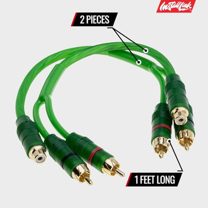 Install Link RCA Y Adapter Cable, 1-Female to 2-Male Splitter, 2-Pack (OFC) | Pure OFC Copper, 1ft, Feeds One Stereo Signal to Two Components, for Subwoofer, Home Theater, Car Audio Amplifier, Studio - color: Frosted Green, size: 1-Female to 2-Male