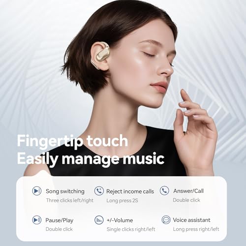 Open Ear Headphones Bluetooth Wireless Over Ear Earbuds(Skin) | Ergonomic Earhook Ear Buds,Led Power Display,48h Playtime,Ipx6 Waterproof Comfortable for Workout,Cycling,Running - color: Skin