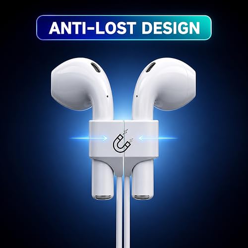 AirPods Accessories Kit 3-in-1 Bundle – Earbud Cleaning Pen, Magnetic Anti-Lost Silicone Strap & Hard Travel Carrying Case for Apple AirPods, Earbuds, Bluetooth Headphones & Wireless Earphones