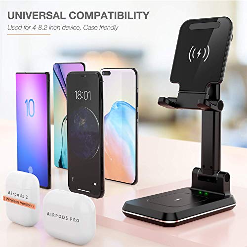 2-in-1 Charger Stand,Dual 15W Height Adjustable Wireless Charger Desk Stand,Wireless Charging Station,for iPhone 17/16/15/14/13/12, AirPods Pro,Samsung S25/S24/S23/S22/S21 (No AC Adapter)
