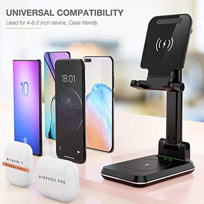 2-in-1 Charger Stand,Dual 15W Height Adjustable Wireless Charger Desk Stand,Wireless Charging Station,for iPhone 17/16/15/14/13/12, AirPods Pro,Samsung S25/S24/S23/S22/S21 (No AC Adapter)