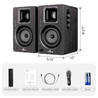 LARKSOUND Active Bookshelf Speakers for Turntable, Powered PC Desktop & TV Audio, Aluminum Horn Tweeter, 4" Woven Glass Fiber Woofer, Built-in Amp, BT/Opt/ARC/AUX/USB, Black - color: Black