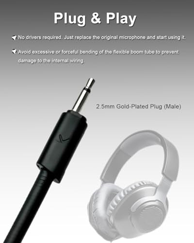 Replacement Game Microphone for JBL Quantum 100 Headsets | For PS5 PS4 PC Xbox MAC, Detachable Noise Cancelling, Game Voice Mic Boom, 2.5mm Jack, Black