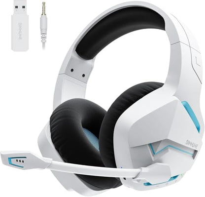 BINNUNE Wireless Gaming Headset for PS5 PC, 120H Ultra-Long Battery, 2.4GHz & Bluetooth 5.3 Wireless Headphones with Noise Canceling Mic, 50mm Drivers, Comfort Over Ear Gaming Headphones,White - color: White
