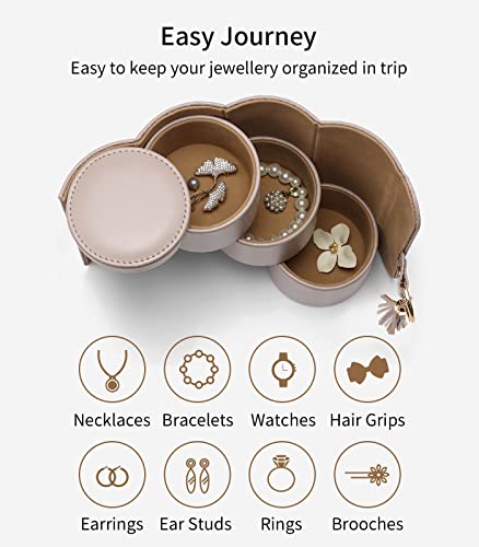 VLANDO Travel Jewelry Organizer, 3 Tier Roll Up Design, Hard Shell Storage | Stepped Sections Compartments Keep Jewelry Visible, Soft Lining Protect Pieces, Snap Closure, Travel Gift for Women Girl - color: Grey&Khaki