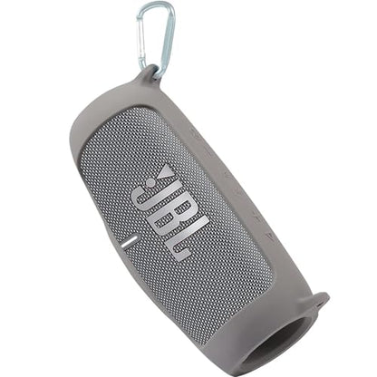 co2CREA for JBL Charge 5 Waterproof Bluetooth Speaker Silicone Cover, Grey | Portable Soft Travel Case with Carabiner, Protective Skin Cover with Shoulder Strap - color: Grey Case, style: Case without handle