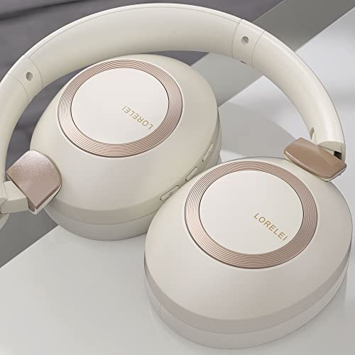 LORELEI B-C6 Wireless Over Ear Headphones, 50H Playtime Foldable Lightweight Bluetooth Headsets, Deep Bass, Built-in Microphone, Memory Foam Earmuff, for Travel, Home Office (Beige White) - color: Beige white