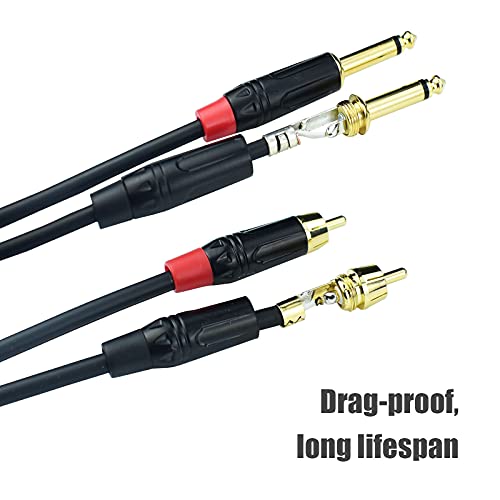 Dual 1/4 to Dual RCA Cable 3.3FT, 24AWG OFC Shielded Noiseless 6.35mm TS Male to RCA Interconnect Audio Cord, Gold-Plated Split Stereo Patch Cable for Mixer, Audio Interface, Studio Monitors