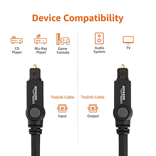 Amazon Basics Toslink Digital Optical Audio Fiber Optic Cable, Multi-Channel, for Sound Bar, Audio System, Home Theatre, Gold-Plated Connectors, 3.3 Feet, Black - size: 3.3 Feet