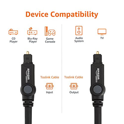 Amazon Basics Toslink Digital Optical Audio Fiber Optic Cable, Multi-Channel, for Sound Bar, Audio System, Home Theatre, Gold-Plated Connectors, 3.3 Feet, Black - size: 3.3 Feet
