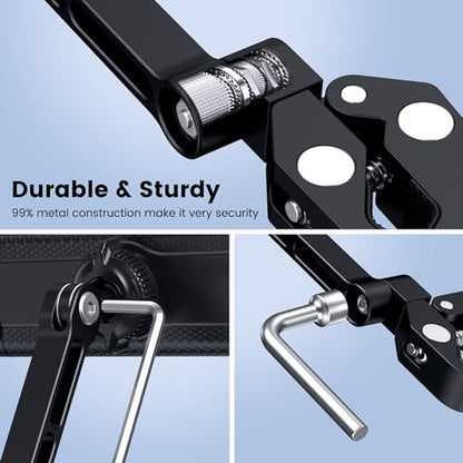 CreaDream iPad Holder for Mic Stand, Aluminum Tablet Holder for Mic Music | Adjustable Tablet Holder for Micphone Stand, Heavy Duty iPad Clip Attachment Compatible with Devices from 4.7 to 13 inch