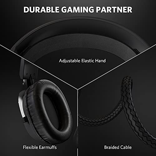 Gaming Headset with Surround Sound Stereo for Xbox One PS4 PC Switch Tablet, Noise Cancelling Over Ear Headphones with Mic, LED Light and Soft Memory Earmuffs for Laptop