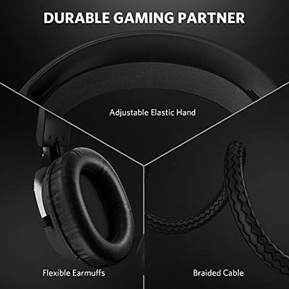 Gaming Headset with Surround Sound Stereo for Xbox One PS4 PC Switch Tablet, Noise Cancelling Over Ear Headphones with Mic, LED Light and Soft Memory Earmuffs for Laptop