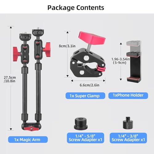 HEMMOTOP 22in Magic Arm Clamp with 1/4" - 3/8" Thread Screw MS08 | Adjustable Phone Holder, 360° Rotation, Long Articulating Arm Camera for Microphone, LED Lights, iPhone, Tripod, Desk, Table