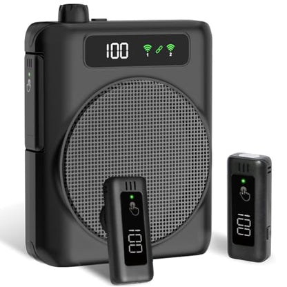 Voice Amplifier for Teachers with 2 Mics, Portable Speaker and Microphone | Wireless Voice Amplifier Personal, Bluetooth Mini Speaker with Lavalier Clip On microphones Set for Yoga Tour Guides Coaches - color: Black